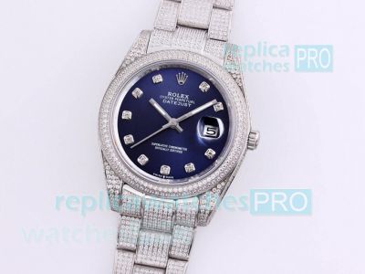 Replica Rolex Datejust Blue Diamond Dial Watch Diamond Oyster Bracelet